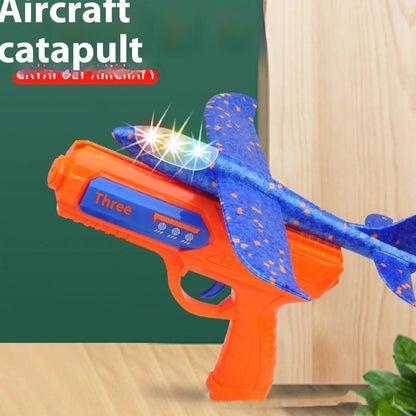 Blue foam ejection model toy with UFO flying disc and flash function for children