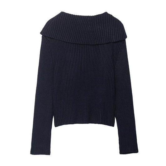 Women's ribbed knitted jacket with contrast stripes and zipper closure in regular 50cm length