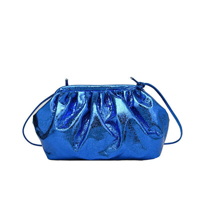 Simple hair clip closure crossbody bag in shell shape with sewing line detail on rose red PU material