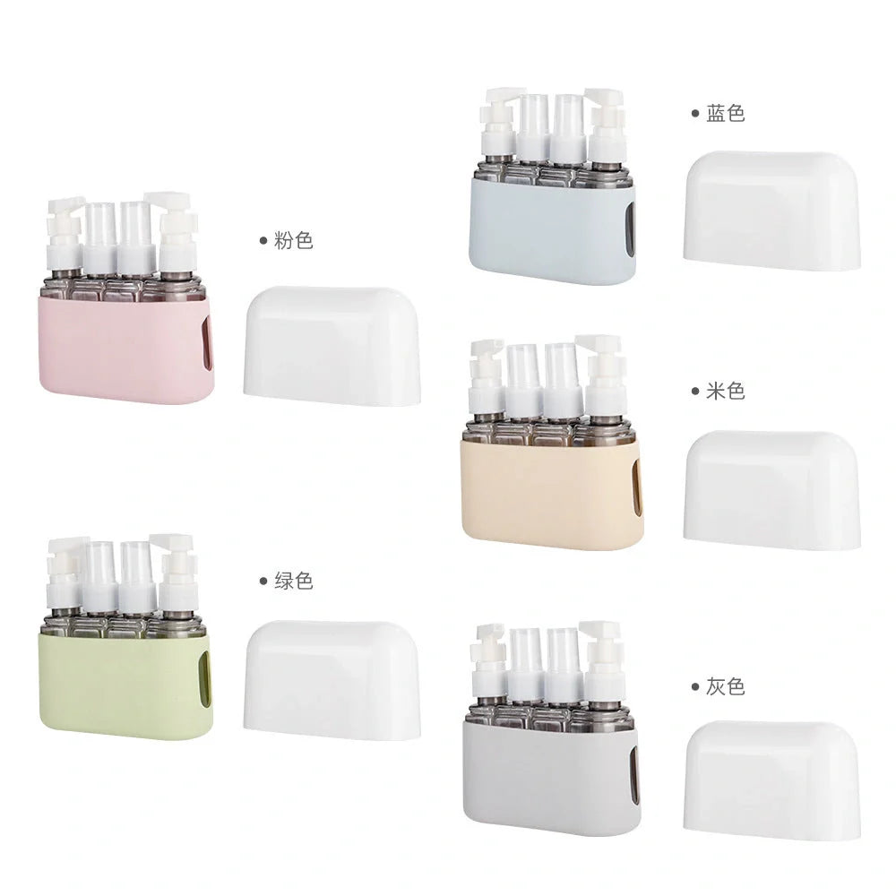 Leak-proof travel bottle set in various colors for cosmetics and lotions