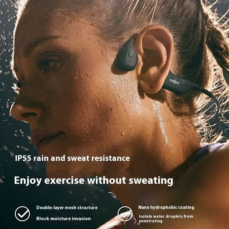 Wireless bone conduction earphones with titanium alloy frame in neck-hanging sports design