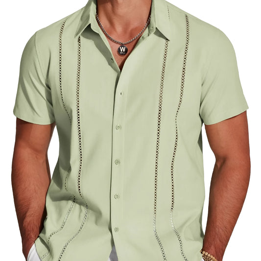 Men's slim fit Hawaiian short sleeve shirt with a colourful digital print pattern.