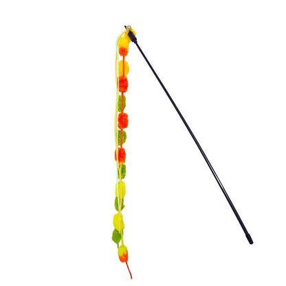 Rainbow cotton candy cat teaser wand with bell and tassel on 60cm telescopic pole