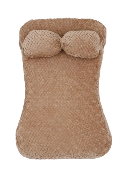 Soft plush pet bed mat with pillow in grey, khaki, or pink, sizes S to XL from 40x30x6cm to 100x60x8cm