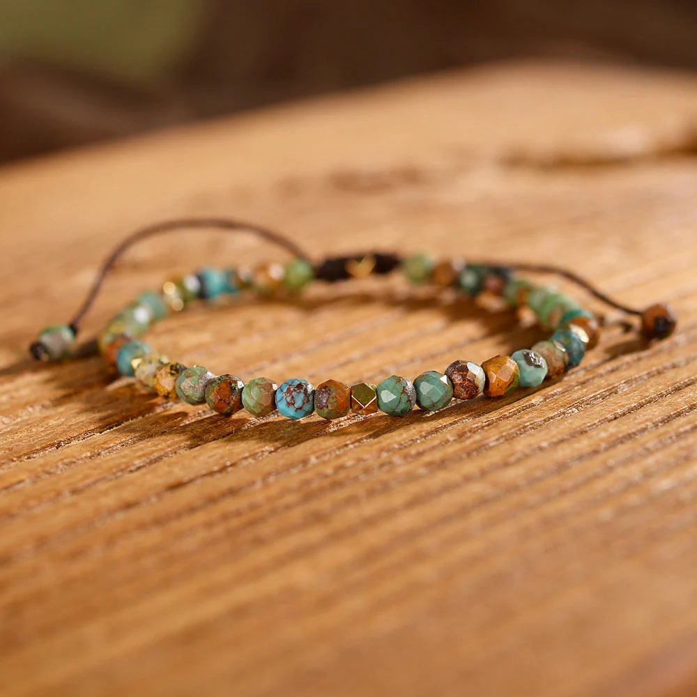 Adjustable African Turquoise Braided Bracelet for unisex, made with genuine natural stone.