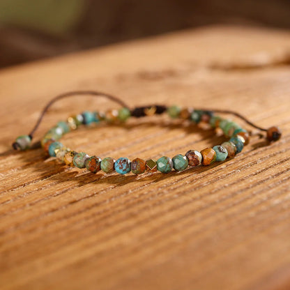 Adjustable African Turquoise Braided Bracelet for unisex, made with genuine natural stone.