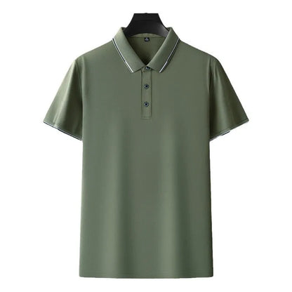 A man's mulberry silk short-sleeved T-shirt in a regular fit, shown in a light colour, highlighting its thin fabric.