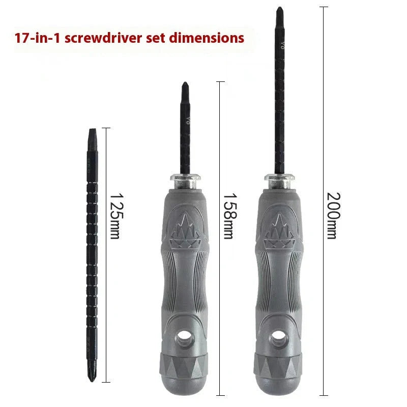17-in-1 Magnetic Screwdriver Set with chrome vanadium steel bits and ergonomic handle