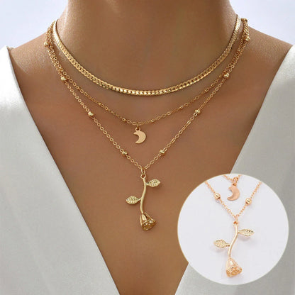 Gold Bohemian Rose Flower Choker Necklace for Women - Elegant Fashion Jewelry