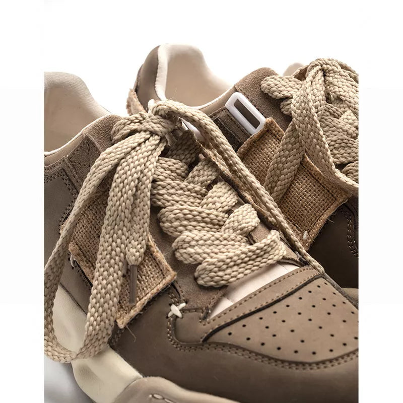 Men's casual patch leather vintage shoes in black and khaki colors