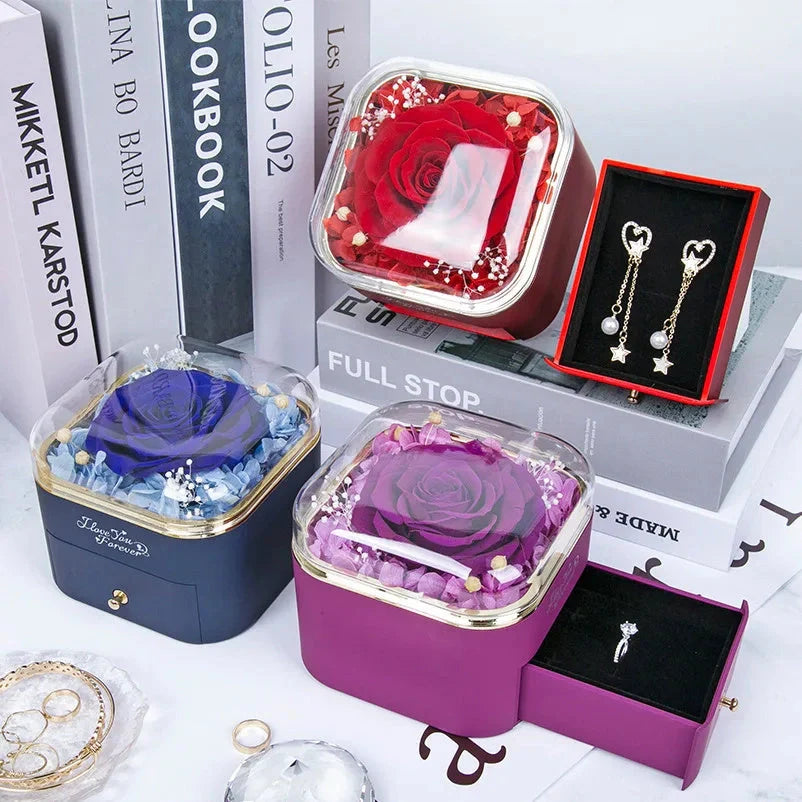 Valentine's Day Rose Flower Drawer Jewelry Box in various colors