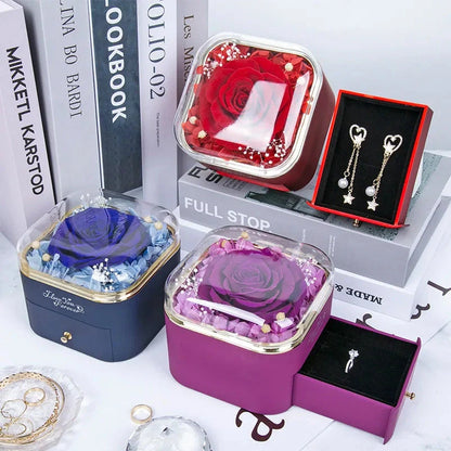 Valentine's Day Rose Flower Drawer Jewelry Box in various colors
