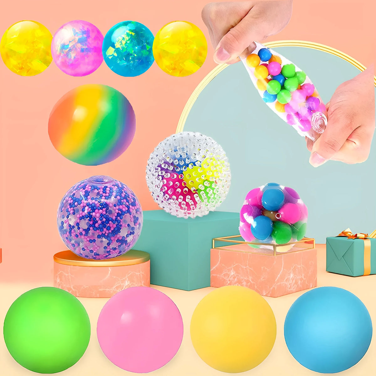 6cm TPR grape ball decompression vent toy in rainbow style, portable squeeze ball for teens and adults