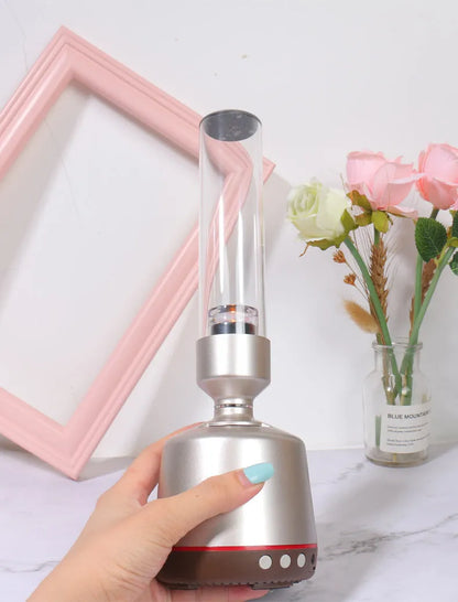 White silver Bluetooth speaker night light with 90x277mm dimensions and push button control