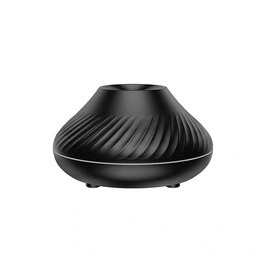 Black RGB flame aroma diffuser with colourful lighting effects and water mist emission