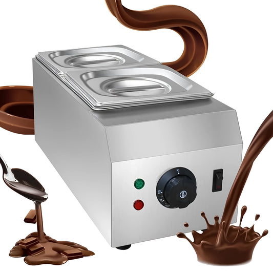 Commercial electric double pot chocolate melting machine with digital temperature control on countertop.