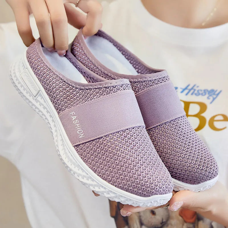 Women's breathable mesh casual shoes with hollow out design and flat heel