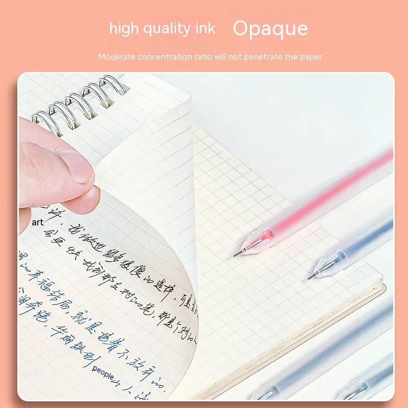 Boxed set of twelve coloured gel pens with 0.5 mm fine tips for journal and office stationery