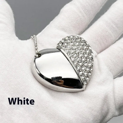 Heart-shaped metal USB flash drive with a brick-patterned surface in multiple colour options.