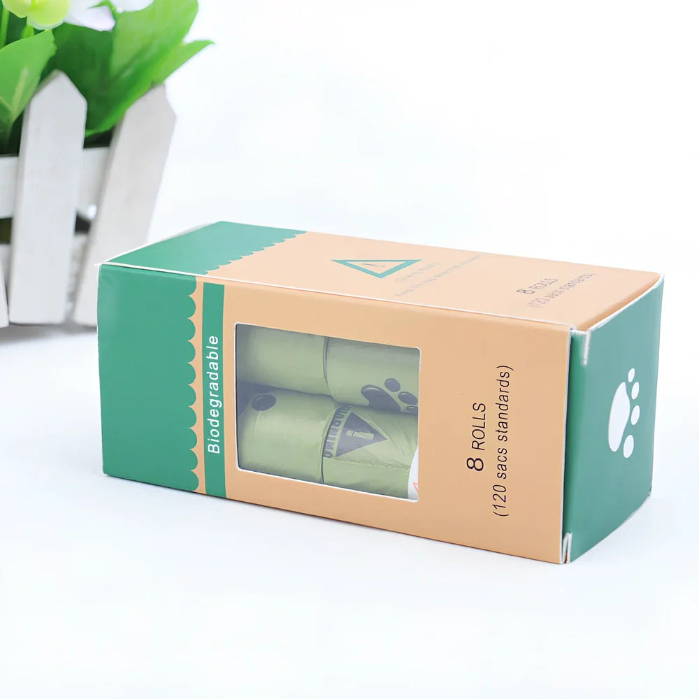 Green HDPE biodegradable dog waste bags on continuous roll with EPI technology