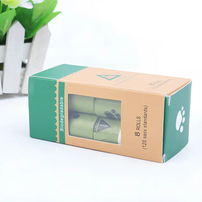 Green HDPE biodegradable dog waste bags on continuous roll with EPI technology