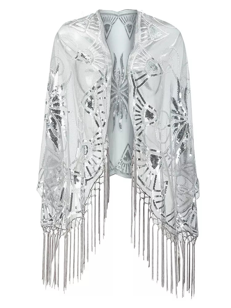 Flapper Gatsby Party Mesh Short Cover Up Dress Accessory in black with V-neck design