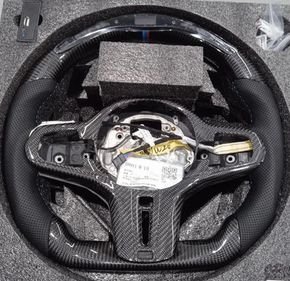 Black carbon fibre LED sports steering wheel for BMW X3 and X5 with heating function