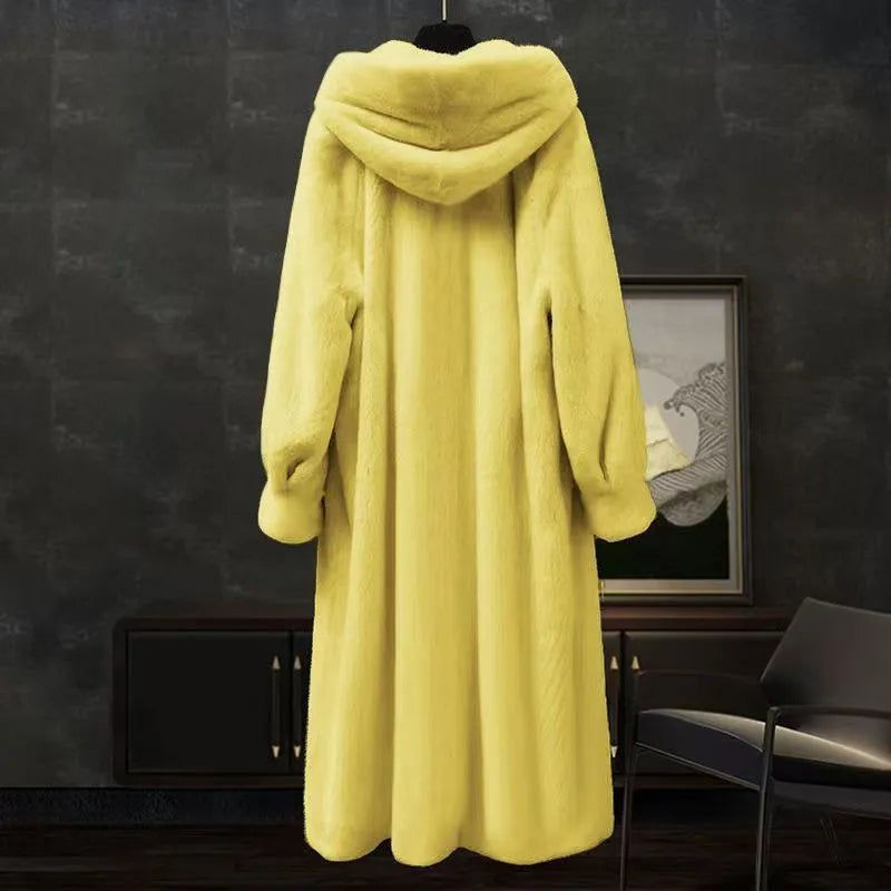 Brown leopard print faux fur coat with regular sleeves, 100cm length, plus size outerwear