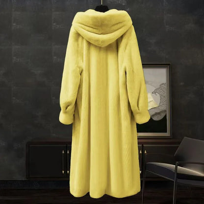 Brown leopard print faux fur coat with regular sleeves, 100cm length, plus size outerwear