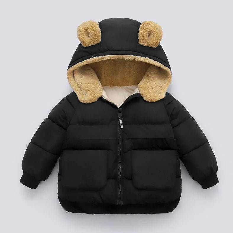 Children's hooded jacket in black, pink, caramel or beige with silk floss insulation for autumn and winter wear