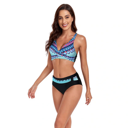 Beach Split Swimsuit Halter Bikini with unique printing pattern, available in multiple colors and sizes S-XXL