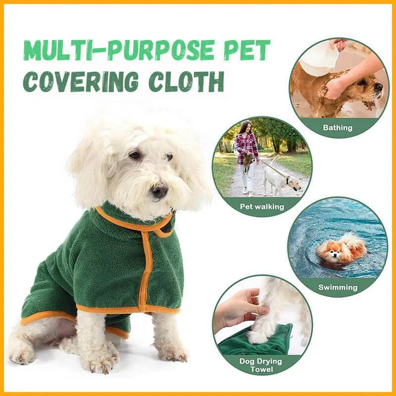 Absorbent dog bathrobe made of soft microfiber material with adjustable waist strap for a custom fit