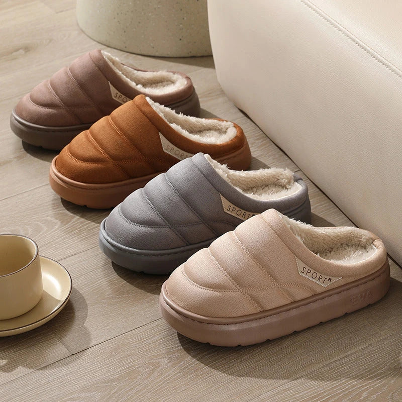 Soft and cozy winter house slippers in a variety of classic colors, featuring plush lining and thick, supportive EVA soles for ultimate indoor comfort and warmth.