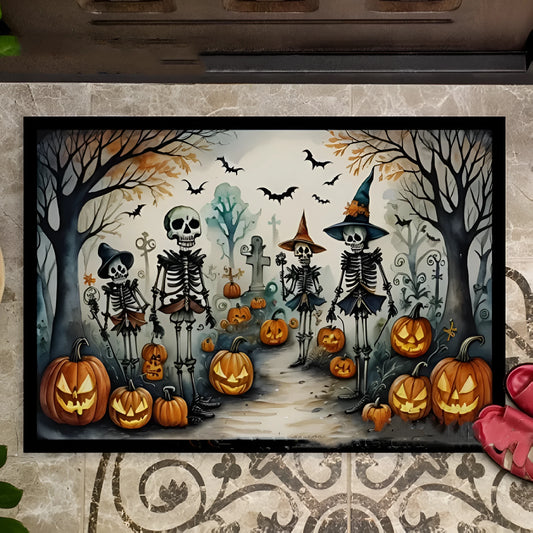 Black Halloween polyester floor mat with cartoon animation print, square shape, available in four sizes