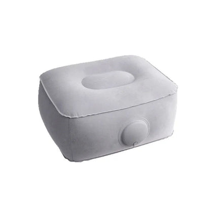Blue press inflatable seat cushion showing flocked texture, deflated and folded next to an inflated state.