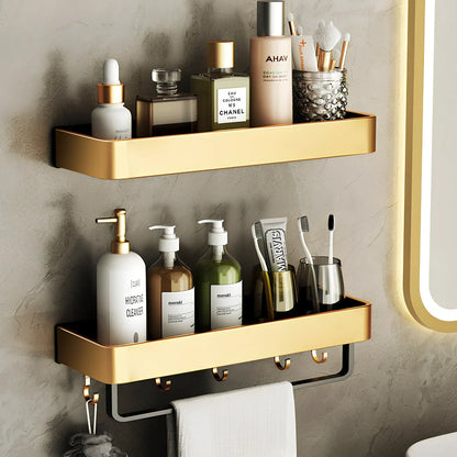 Modern space aluminum perforated towel storage rack, 40cm length with hook, wall-mounted for bathroom drying