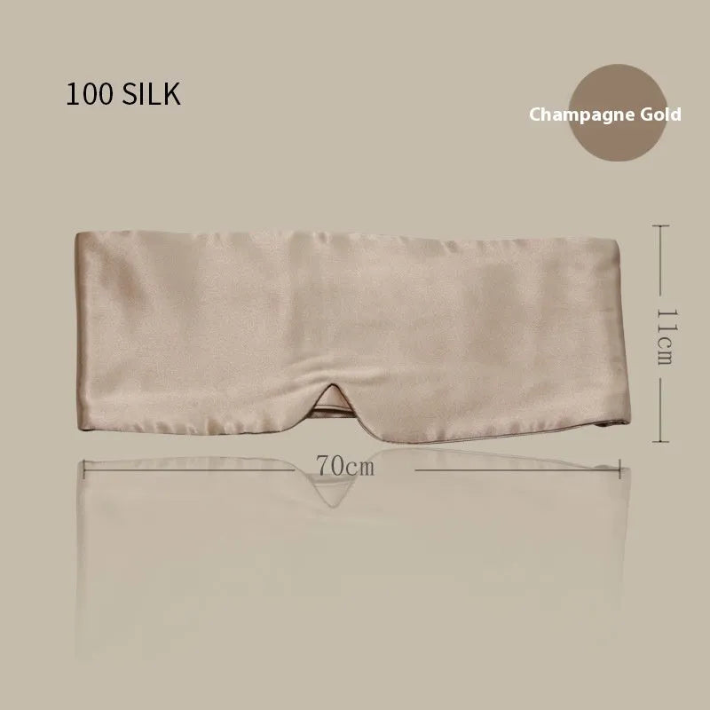 Mulberry silk sleep eye mask in champagne gold colour showing contoured design and adjustable strap