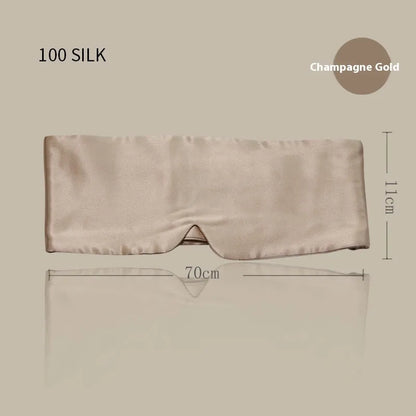 Mulberry silk sleep eye mask in champagne gold colour showing contoured design and adjustable strap