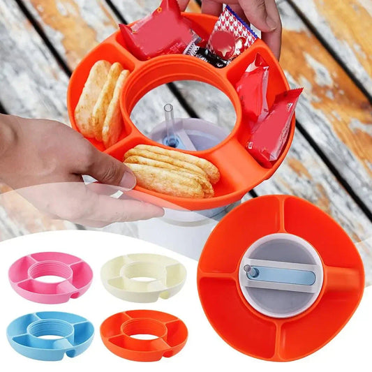 Versatile Silicone Snack Tray with four compartments, designed to attach to 40oz Stanley cups for convenient on-the-go snacking
