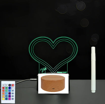 3D acrylic LED message board with touch controls showing illuminated writing on 3.5mm thick surface