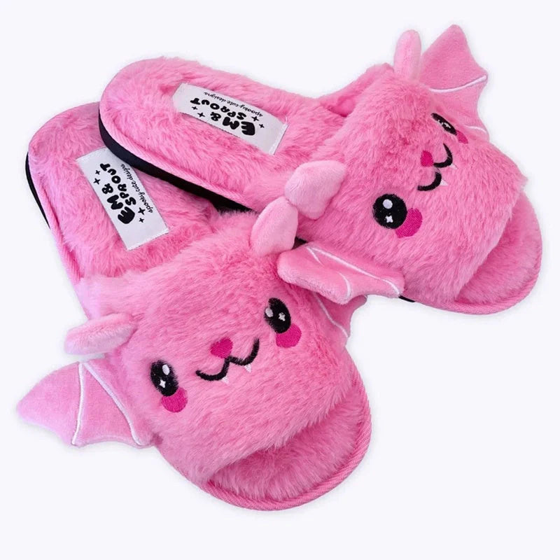 Bat wing slippers with super soft velvet upper in gray, pink, and purple