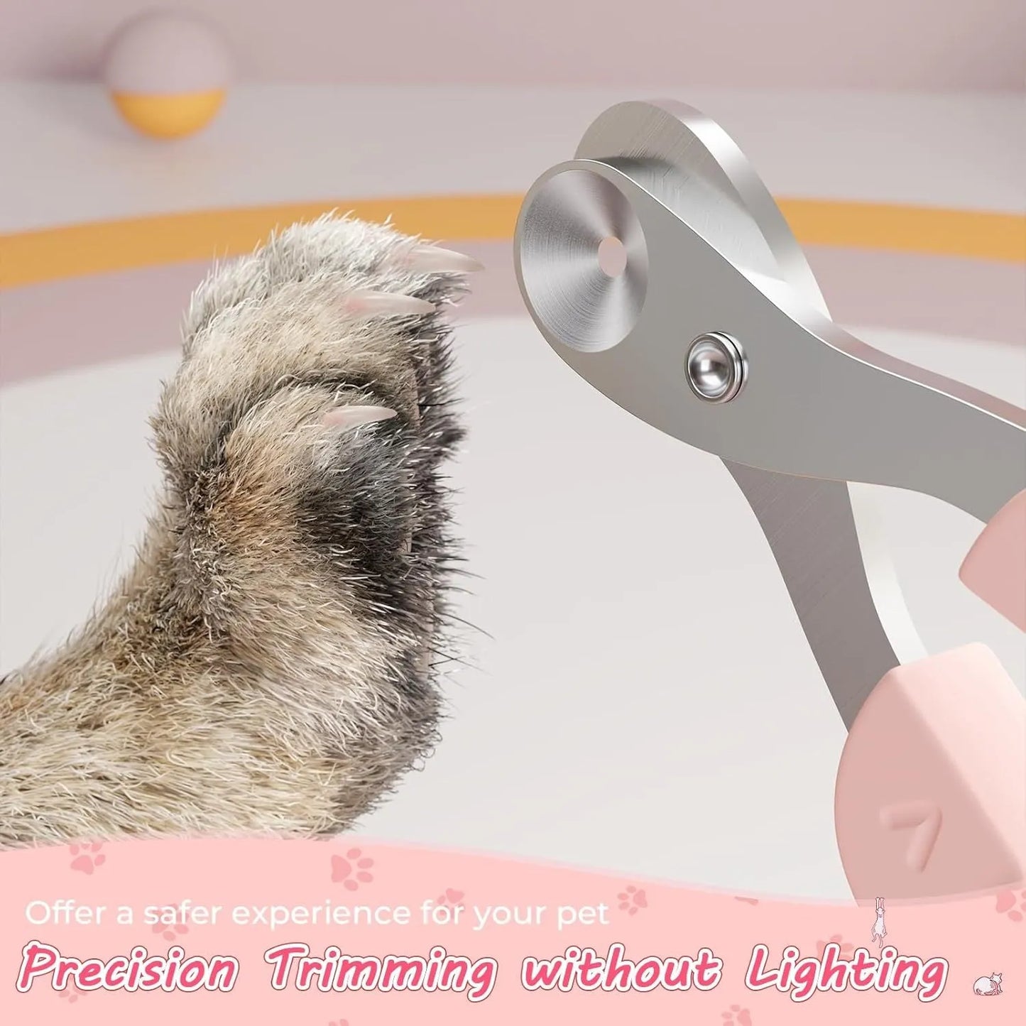 Cat nail clipper with blue handle and positioning round hole for safe trimming