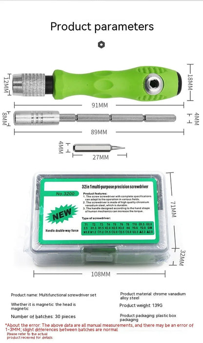 32-in-1 precision screwdriver set for mobile phone and electronics repair with multiple bits