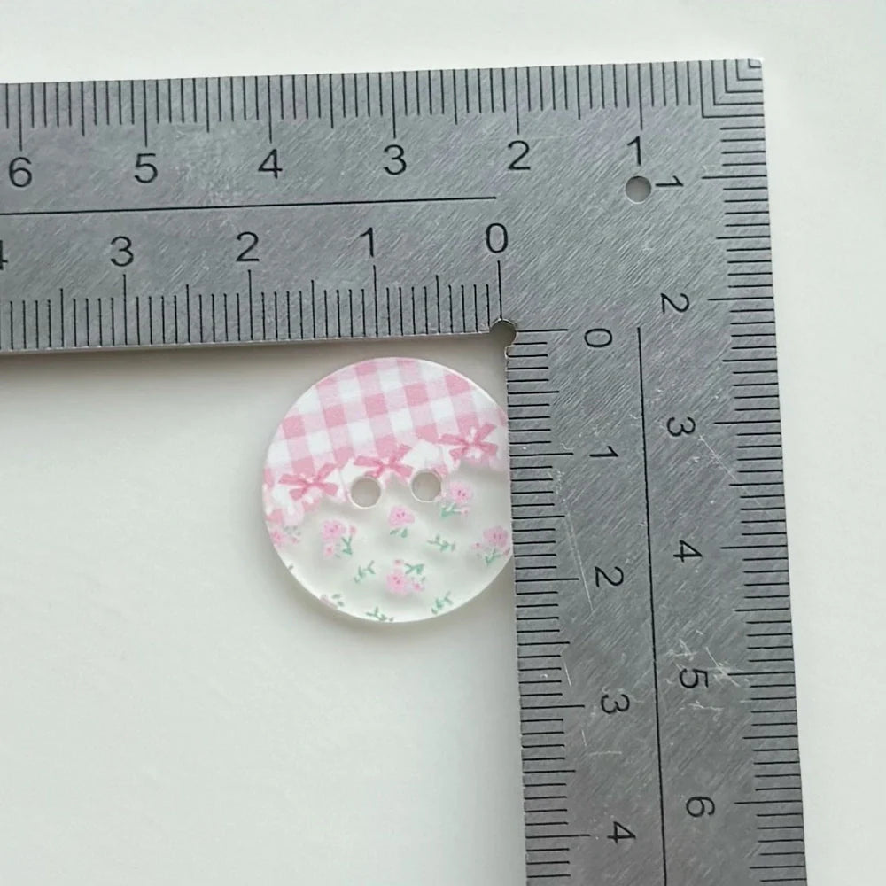 DIY acrylic button with cartoon plaid design measuring 2cm diameter for clothing customisation projects