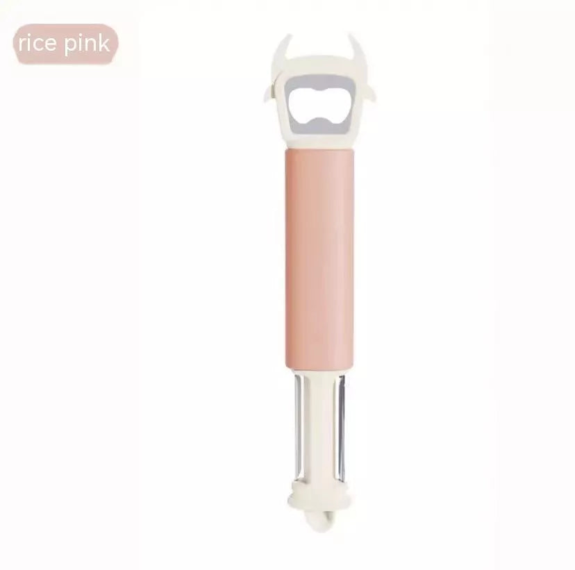 Portable plastic fruit peeler in golden yellow, beige pink, bean green, and gray white