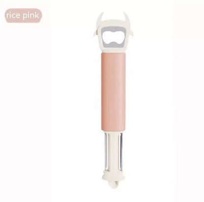 Portable plastic fruit peeler in golden yellow, beige pink, bean green, and gray white