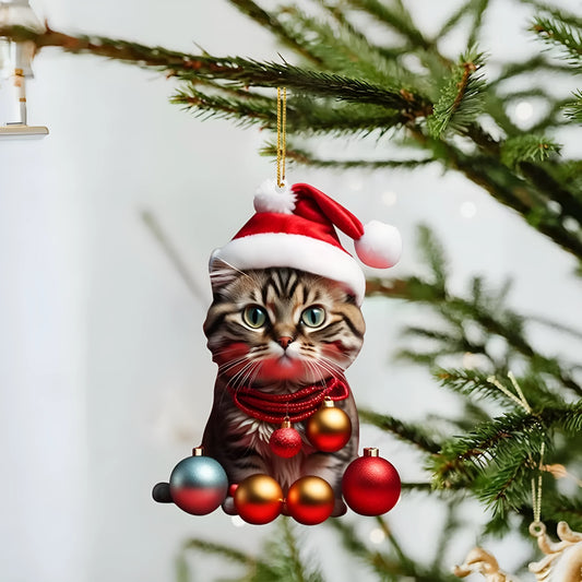 Cartoon style kitty Christmas car hanging ornament made from clear acrylic, shown in one of ten available colour variations.