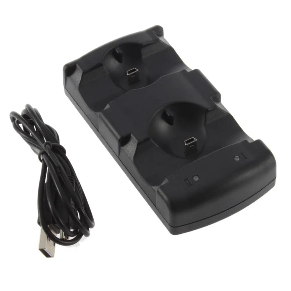 Black PS3 two-in-one charging base with wireless USB charger for original DualShock controllers