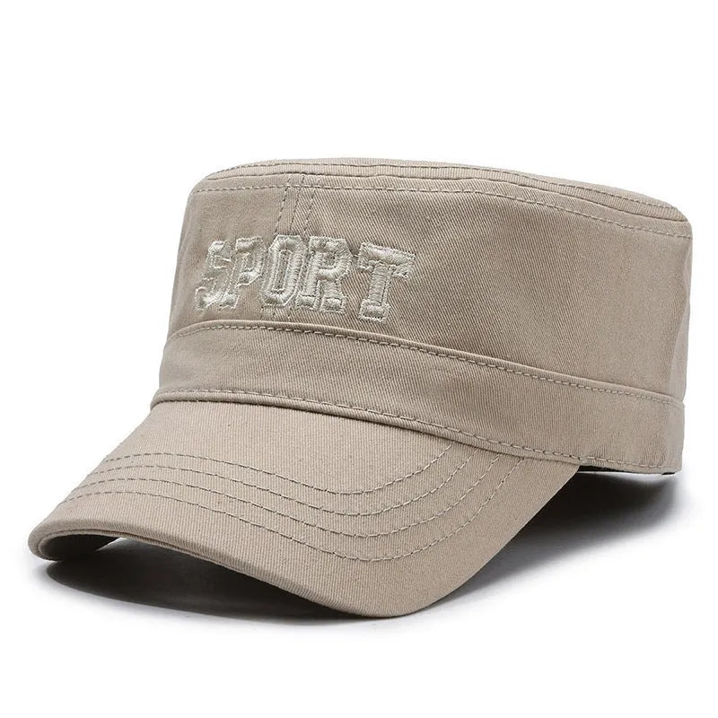 Men's adjustable cotton peaked cap in army green with dome crown design for sun protection