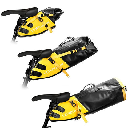 Waterproof large tail bag for cycling with 13-litre capacity and PVC construction in black, green, or yellow